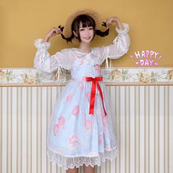 Japonijos JSK Lolita Suknelė moterims vasaros suknelė saldus, minkštas mergina vėjo mielas animacinių filmų lolita suspender suknelė mielas