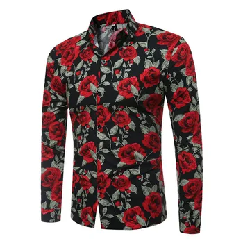 NAUJŲ 2020 m. Rudens Žiemos Atsitiktinis rožės Gėlių ilgomis rankovėmis Vieną Krūtinėmis Slim fit vakarą Smokingas, suknelė, Marškiniai camisa masculina vyrai