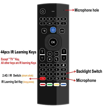 Tikigogo TK3 apšvietimas Mikrofonas 2.4 G Air Mouse Mini Klaviatūra 44 IR Mokymosi Android Smart TV Box PK MX3 t3 Nuotolinio valdymo