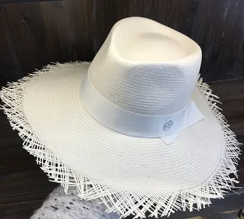01903-HQSW256002 Rankų darbo balti šiaudų megzti Išskirtinį Aukščiausios kokybės beach fedoras bžūp vyrų, moterų laisvalaikio panamos skrybėlė