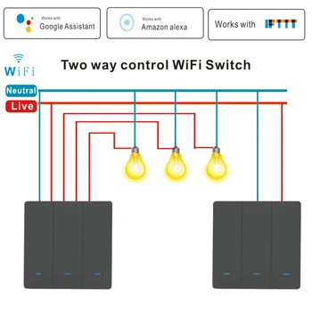 1/2/3 Kanalų Tuya WiFi Smart Touch Sienos Jungiklis, 90-250V Mygtukas/APP Valdymo Automatika Dirbti Su Alexa 