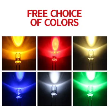 1000pcs LED šviesos diodų F5 / 5mm Apvalios Galvos trumpų kojų beribis skaidri balta šviesiai raudonos, mėlynos, žalios ir geltonos spalvos