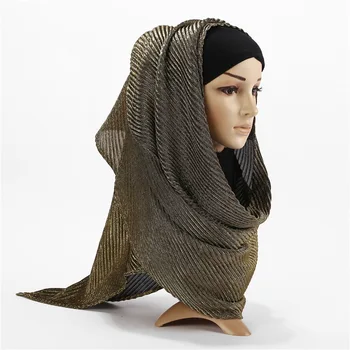 10vnt/daug Ilgai Galvos Skara Šydas Moterų Musulmonų Blizgučiai Metallic Hijab Skara Klostytas Wrap Lurex Lankelis Islamo Arabų Skarelė
