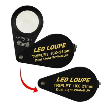 10x 21mm Loupe Juvelyras, didinamasis stiklas, LED UV Trijulę Objektyvas tikrinimo Deimantų Brangakmenių Laikrodžiai Spausdinti Juodu Rėmu
