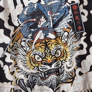 11 BYBB TAMSU Aštri Tigras Spausdinti Vasaros Hip-Hop Japonų Kimono Striukės Vyrams Prarasti Streetwear Hip-Hop Atidaryti Priekiniai Kailis Kimono Viršų