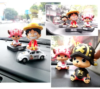 11CM Cartoon Automobilių Apdailos Anime One Piece Paveikslas Modelis, Žaislai Luffy Sanji Chooper Zoro Pavasario Purtant Galvą Lėlės Automobilių Puošimas Žaislai