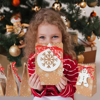 12pcs/daug Kalėdų Kraft Popieriaus Dėžutė Su Žyma Etiketės Snaigės Saldainių Maišelį 