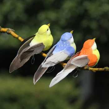 12pcs Spalvinga Modeliavimas Plunksnų Paukštis Augalų Augalų Siejama Sodo Dekoracija Dirbtinis 3D Mikro Paukščių Figūrėlės Modelis Dekoras