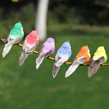12pcs Spalvinga Modeliavimas Plunksnų Paukštis Augalų Augalų Siejama Sodo Dekoracija Dirbtinis 3D Mikro Paukščių Figūrėlės Modelis Dekoras