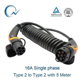 16A EV Kabelio Tipas 2 2 Tipo IEC 62196-2 vienfaziai EV Įkrovimo Kištukas Su 5 Metrų pavasario kabelis 3.6 KW EV įkrovimo Mennekes