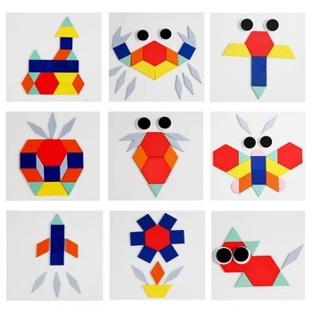 180 vnt./rinkinys Montessori medinių žaislų kūrybos dėlionė spalvingos geometrinės formos galvosūkis knygos medinių vaikų 3D puzzle