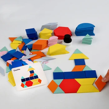 180 vnt./rinkinys Montessori medinių žaislų kūrybos dėlionė spalvingos geometrinės formos galvosūkis knygos medinių vaikų 3D puzzle