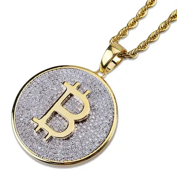 18K Auksu Bling CZ Imituoti Deimantų Lediniame Iš Bitcoin Nepriklausomo Karoliai Hip-Hop Grandinės Papuošalai Vyrams Žavesio Dovanos