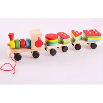 19Pcs Mažų Medinių Traukinio Ir Vilkdami Tris Vežimo Geometrinės Formos Atitikimo ikimokyklinio Ugdymo Diecasts Žaislinės Transporto priemonės