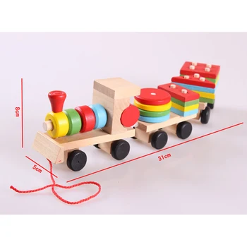 19Pcs Mažų Medinių Traukinio Ir Vilkdami Tris Vežimo Geometrinės Formos Atitikimo ikimokyklinio Ugdymo Diecasts Žaislinės Transporto priemonės