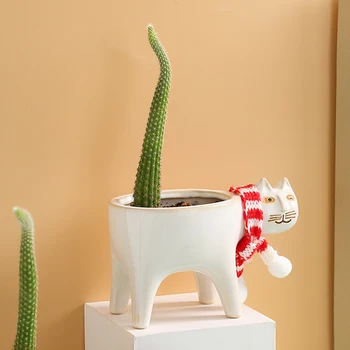 1Pc Animaciją Kačių Gėlių Vazonai Su Skara Mielas Kaktusas Augalų Bonsai Sodinamoji Office 