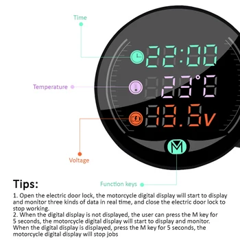 1pc Motociklo Universalus Elektroninis Laikrodis, Termometras Voltmeter 3-In-1 IP67 atsparus Vandeniui atsparus Dulkėms LED Watch Skaitmeninis Ekranas