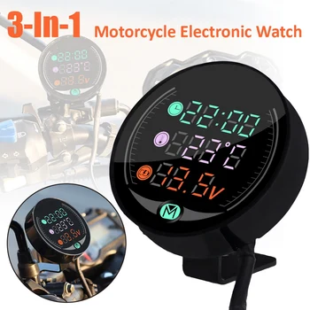 1pc Motociklo Universalus Elektroninis Laikrodis, Termometras Voltmeter 3-In-1 IP67 atsparus Vandeniui atsparus Dulkėms LED Watch Skaitmeninis Ekranas