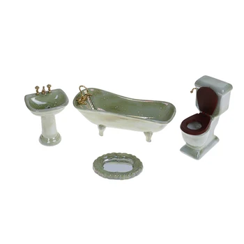 1Set 1:12 Miniatiūriniai Lėlių Baseino Vonia Žalia Porceliano Vonios kambarys Nustatyti, Tualetas, Baldai Žaislas Priedai
