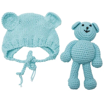 1Set Naujagimis Baby Bear Skrybėlę Fotografijos Rekvizitai Nėrimo Kepuraitė Fotografijos Reikmenys
