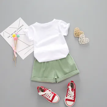 1y-4y Baby Girl Drabužiai Arbūzas Laiškas Išspausdintas Vasaros trumparankoviai Kostiumas (Top marškinėliai + vientisos Spalvos Šortai + Dekoratyvinė Virvė)