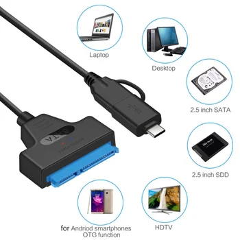 2 in 1 USB SATA 3 Kabelis Sata Į USB 3.0 Adapteris, IKI 6 Gb / s Paramos 2.5 Colio Išorinis SSD HDD Kietąjį Diską 22 Pin Sata III A25