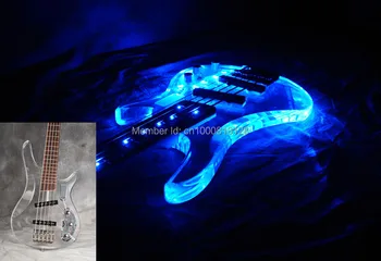 2016 Naują Atvykimo Per 5 String Akrilo Kūno Bosinė Gitara Raudonmedžio Fingerboard Su LED Šviesos Aukštos Kokybės Nekilnojamojo Nuotrauka