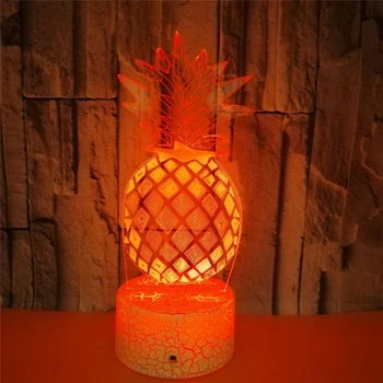2019 Ananasų 3D Naktį Šviesos Akrilo 7 Spalvų Permainingi Vaisių naktinė lempa USB Crack Base Namų Decration Šviesos Miegamasis LED Lempos