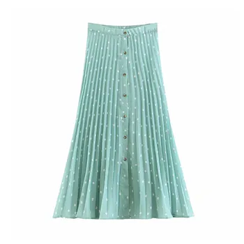 2019 elegantiškas kropkowany plisuotos midi sijonas moterims mygtukų dizainas stylisy atsitiktinis sijonas prašmatnus vestidos