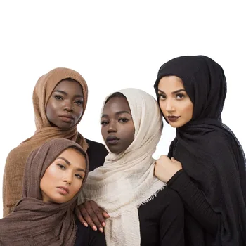 2019 mados burbulas paprasto medvilnės šaliko kutai moterų lygios kietos medžiagos raukšlių duslintuvo pashmina skara wrap musulmonų vingiuoti hijabs stoles