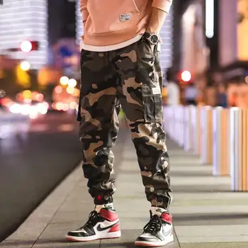 2019 Mados Multi-Pocket Vyrų Haremas Kelnės Streetwear Atsitiktinis Kamufliažas Jogger Kelnės Vyrams Raišteliu Army Green Camo Kelnės