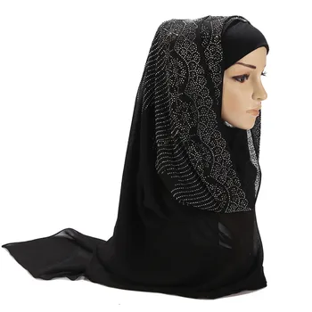 2019 NAUJAS moterų kalnų krištolas šifono vientisos spalvos musulmonų galvos skara, kaklaskares ir antklodės pashmina bandana moterų foulard hijab parduotuvėse