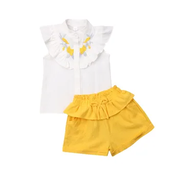 2019 Naujas Vaikas Baby Girl rankovių Pynimas Gėlių Viršūnes balti Marškiniai +Rožinė Šortai vasaros Komplektus Sunsuit Drabužius 2-7T