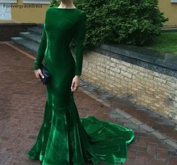 2019 Pigūs Hunter Green Velvet Vakarinę Suknelę Arabų Ilgomis Rankovėmis Oficialių Atostogų Dėvėti Šalis Suknelė Užsakymą Plius Dydis