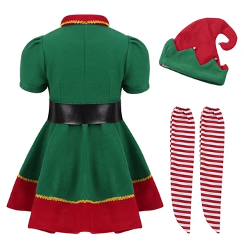 2019 žalia Elf Mergina kalėdų Kostiumas Festivalis Santa Sąlyga Mergaitėms Naujųjų Metų chilren drabužių Fancy Dress Kalėdos Šalis Suknelė Rinkinys