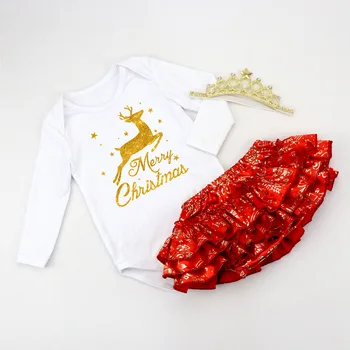 2020 Baby Girl Drabužiai Mano Pirmą Kalėdų Romper+ TUTU Sijonas Lankelis Drabužių Rinkiniai Kalėdų Elnių Jumpsuits Bebes Naujovė Kostiumai