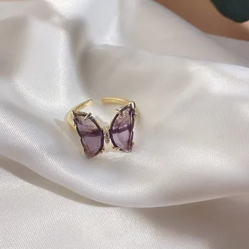 2020 korėjos naujas mados juvelyrikos išskirtinį vario inkrustacijos cirkonis stiklo drugelis violetinė auskarai, karoliai atidaryti žiedas moterų papuošalai