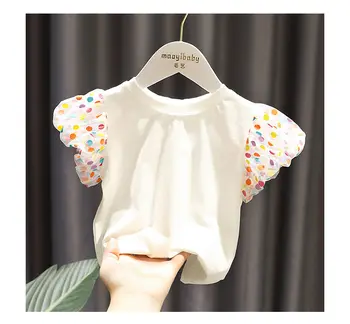2020 m. mergytę Mados Drabužių Medvilnės sluoksniuotos rankovėmis dot T-marškinėliai, Drabužiai Vaikams, Šalis Gimtadienio Dėvėti