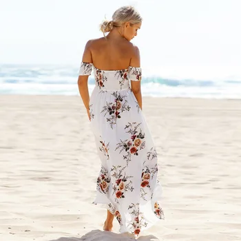 2020 M. Moteris Seksuali Pusės Split Vasaros Suknelė Off Peties Derliaus Gėlių Spausdinti Maxi Suknelė Moterų Paplūdimio Suknelė Vestidos Didelis Plius Dydis