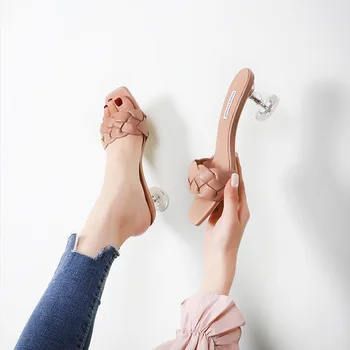 2020 M. Naujo Dizaino Pynimo Moterų Šlepetė Ponios Plonas, Aukštas Kulnas Sandalas Atidaryti Tne Slydimui Dėl Vasaros Lauko Skaidres Flip Flop Shoe34-40