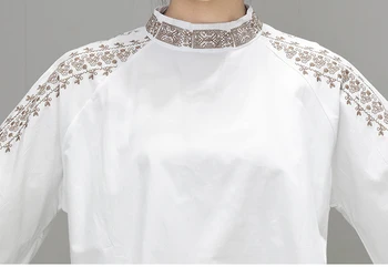 2020 m. Pavasarį Naujas Moterų Siuvinėjimo Elegantiškas Medvilnės Stovėti Apykaklės, Marškinėliai Atsitiktinis Balta ilgomis Rankovėmis Palaidinė Viršūnes T01315M