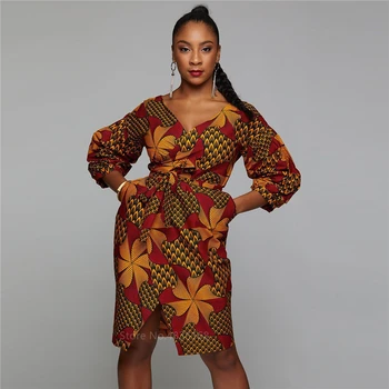 2020 m. Rudenį Afrikos Suknelės Moterims Dashiki Spausdinti Ponios Drabužiai Megztinis Mados Visiškai Žibintų Rankovės heidi bazin Vestido Ankara