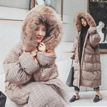 2020 M. Žiemos Paltai Moterims Didelis Kailių Apykaklės Gobtuvu Striukė Tirštėti Šiltas Korėjos Pledas Ilgai Parkas Negabaritinių Moterų Medvilnės Drabužius N945