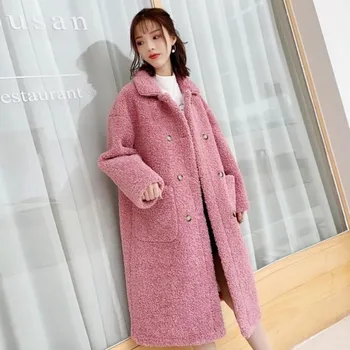 2020 m. žiemos ėriukų megztinis moteriški paltai naujas korėjiečių polo apykakle prarasti Pliušinis sutirštės vidutinio ilgio kailis moterų mados ins viršų