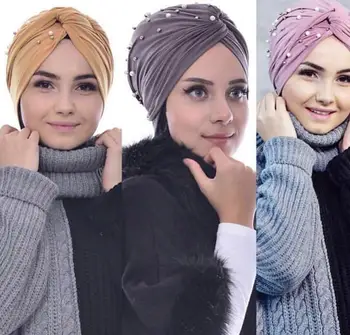 2020 Mados Moterų twist Turbaną bžūp Musulmonų duobute Hijab šalikas turbante mujer indija skrybėlę, Galvą Apvyniokite Šaliku Ruožas Kepuraitė variklio Dangčio
