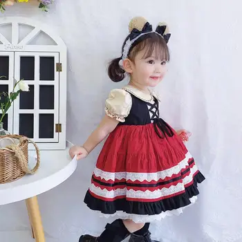 2020 metų Vasaros Naują ispanijos Lolita princess dress baby girl drabužiai nėrinių susiuvimo suknelė mergaitėms vintage suknelė vestidos Y2732