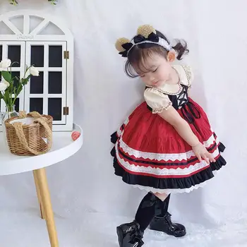 2020 metų Vasaros Naują ispanijos Lolita princess dress baby girl drabužiai nėrinių susiuvimo suknelė mergaitėms vintage suknelė vestidos Y2732