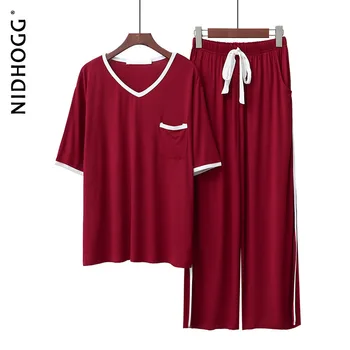 2020 Modale Pižamos V-kaklo, Trumpas rankovėmis Pižama Kelnės Moterims Dviejų dalių Komplektas Vasaros Prarasti Laisvalaikio Namuose Kostiumas Lounge Sleepwear