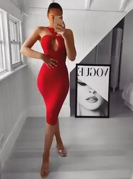 2020 Moterų Mados Seksualus Rakto Skylutę, Raudona Tvarstis Suknelė Dizaineris Elegantiškas Midi Vakarą Įžymybių Šalis Suknelė Vestido