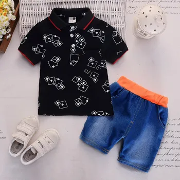 2020 naujas berniukams trumpomis rankovėmis drabužius nustatyti Berniukas medvilnės atvartas, print T-marškinėliai + kelnės 2 vnt Vaikus, drabužiai kostiumas